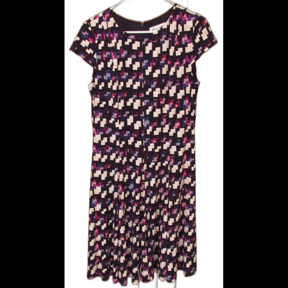 Laura Jeffries Cap Sleeve Scoop Neck Black Print Dress Size 10